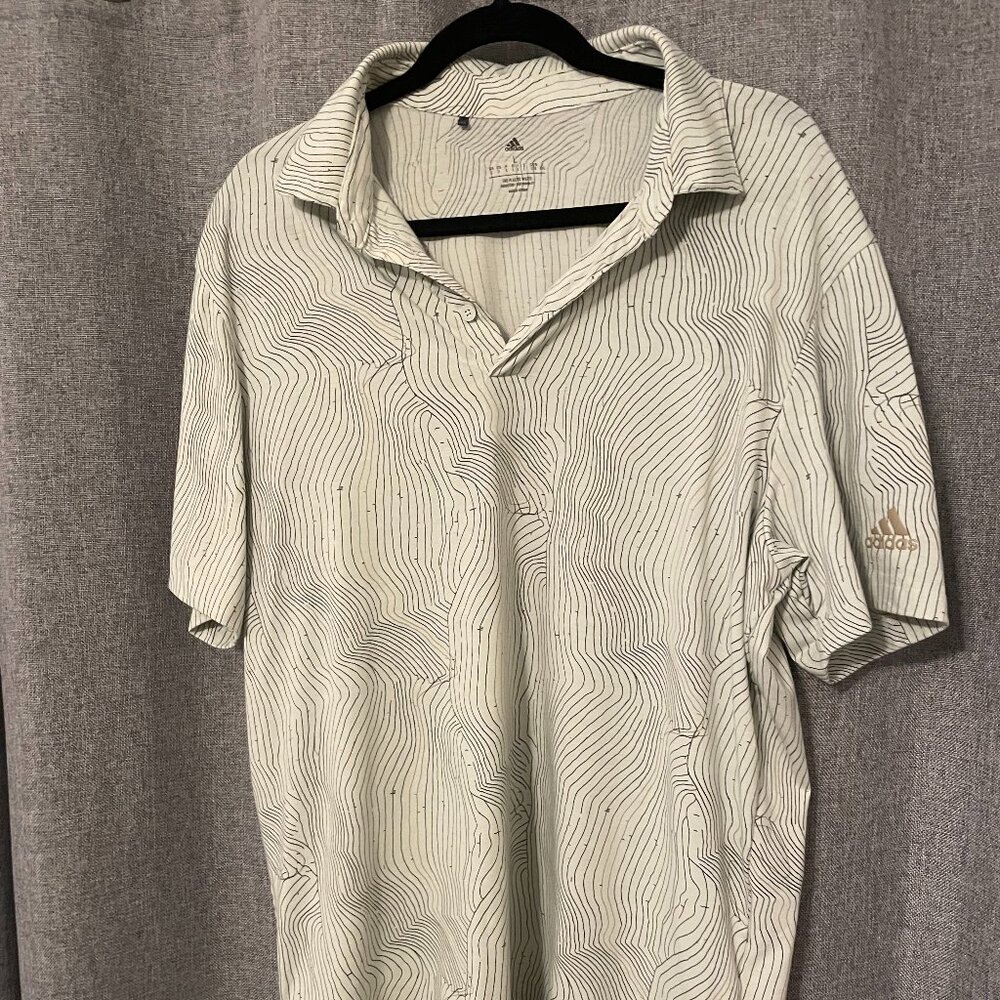 Adidas Golf Polo, light green with dark green topography design and adidas logo